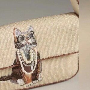 Anthropologie The Fiona Beaded Bag Animal Edition Sassy Cat
